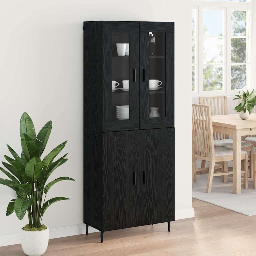 Highboard 2 pcs Black Oak Engineered Wood