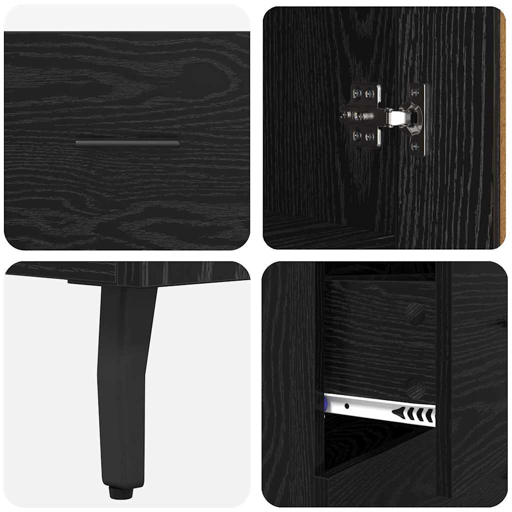 Highboard with Drawer 2 pcs Black oak Engineered Wood and Glass