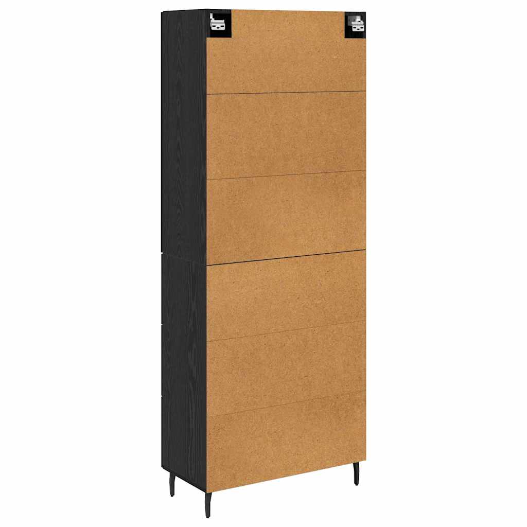 Highboard with Drawer 2 pcs Black oak Engineered Wood and Glass