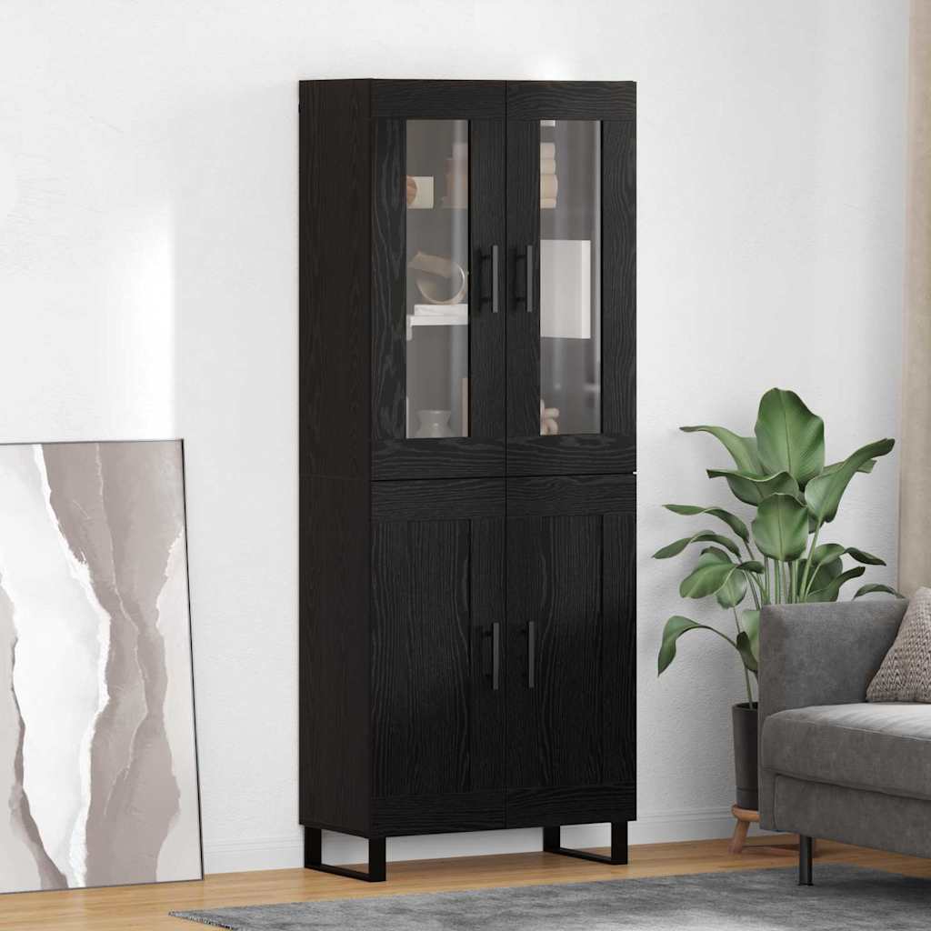 Highboard 2 pcs Black Oak Engineered Wood and Glass