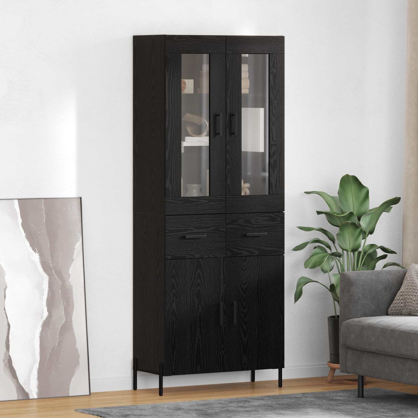 Highboard Black Oak 69.5 x 34 x 180 cm Engineered Wood