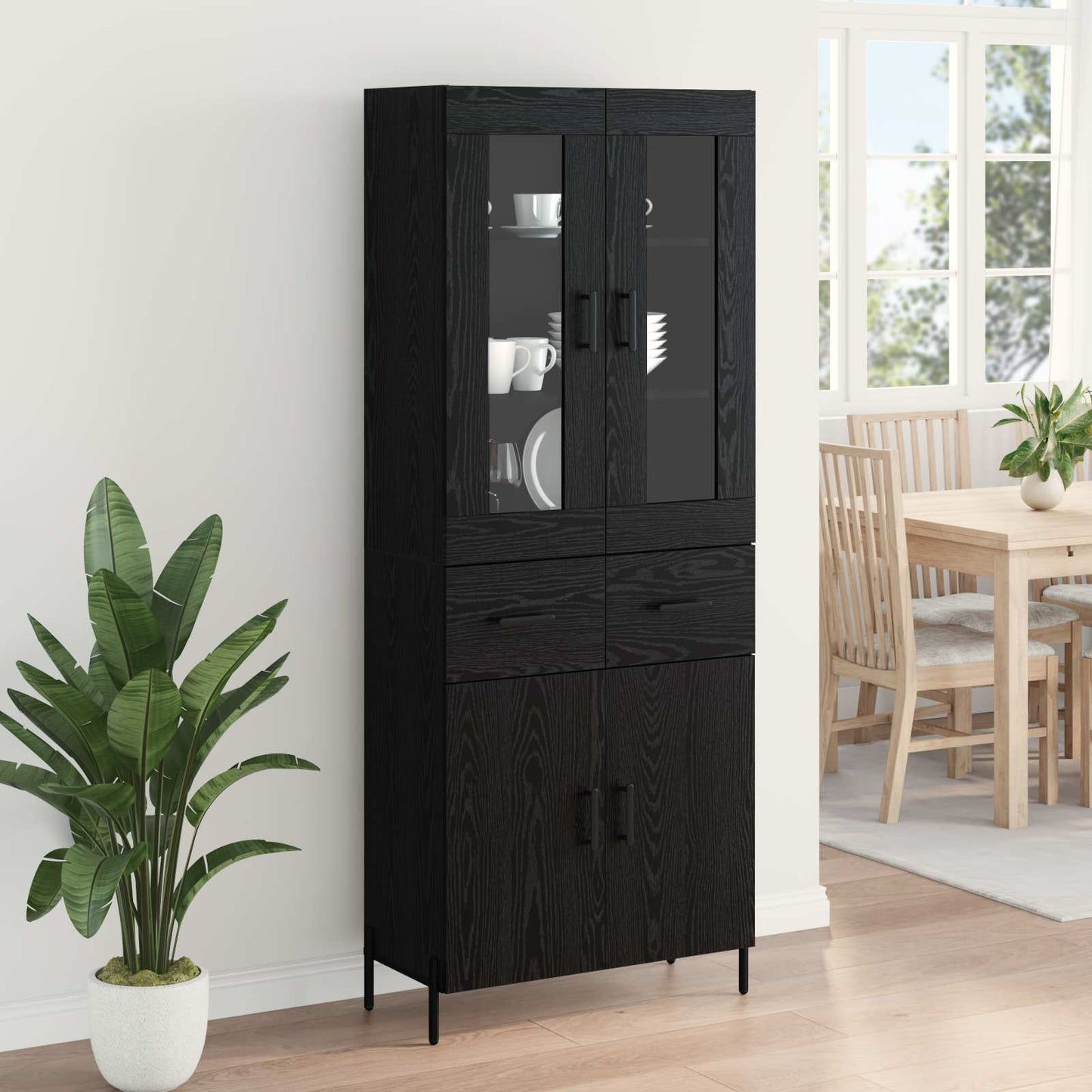 Highboard Black Oak 69.5 x 34 x 180 cm Engineered Wood