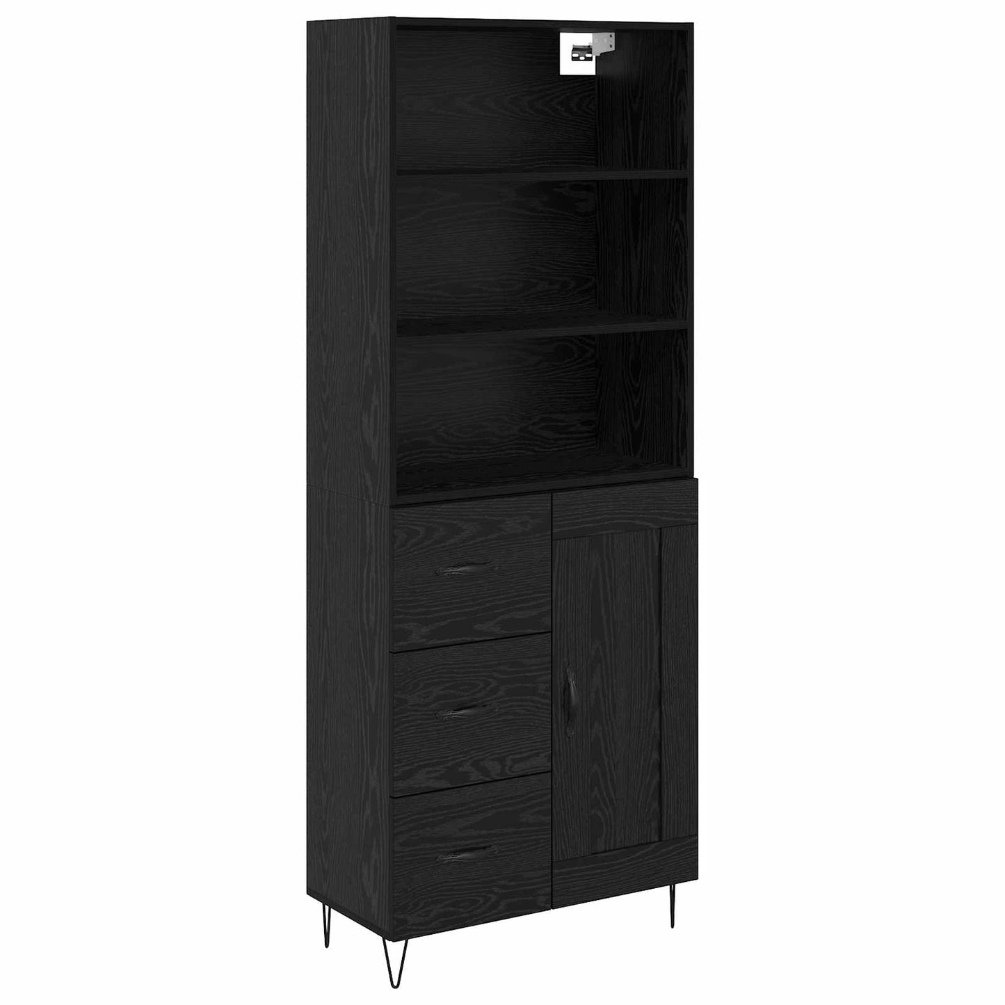 Highboard with Drawer 2 pcs Black Oak Engineered Wood