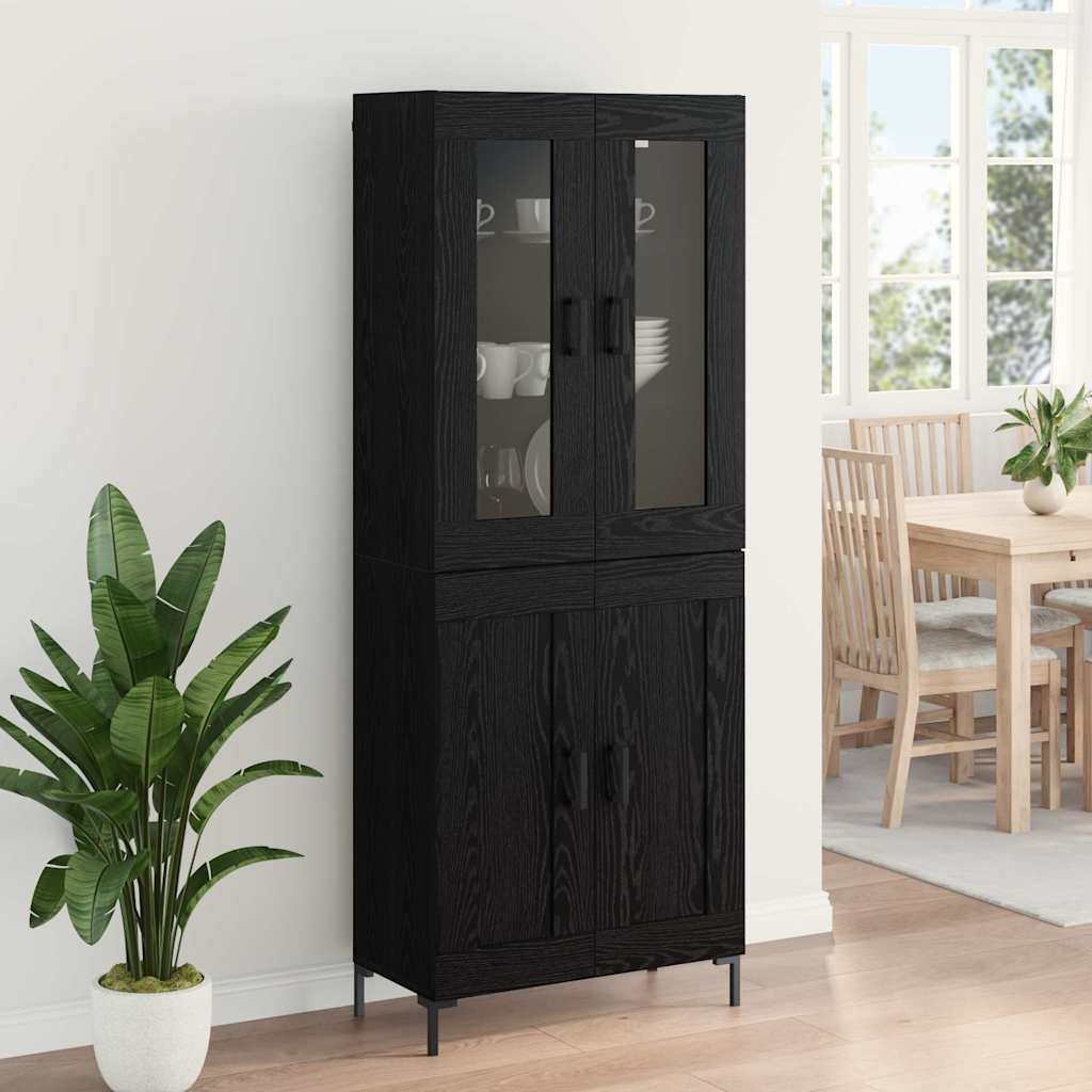Highboard 2 pcs Black Oak Engineered Wood