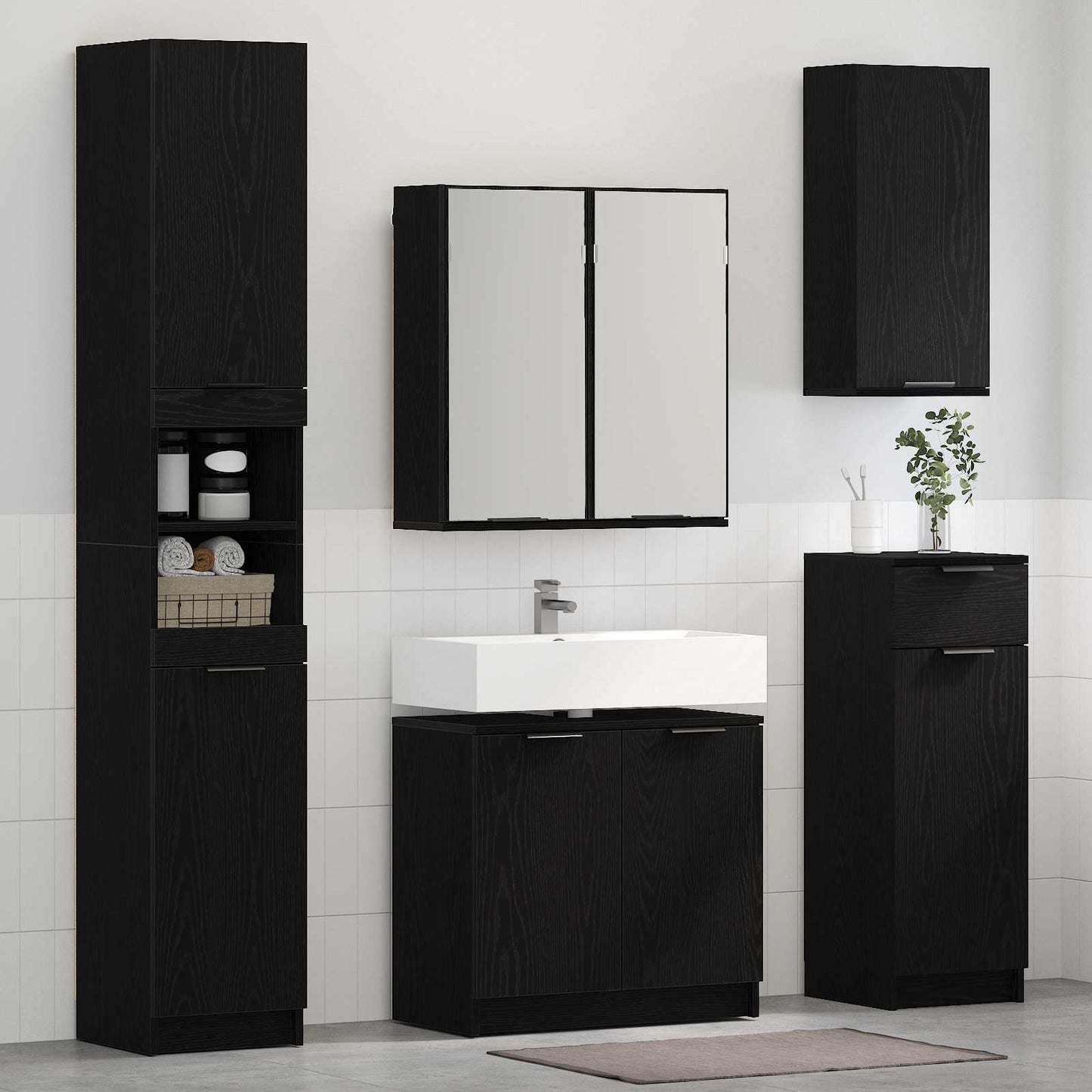 Bathroom Furniture Set 5 pcs Black Oak Engineered Wood