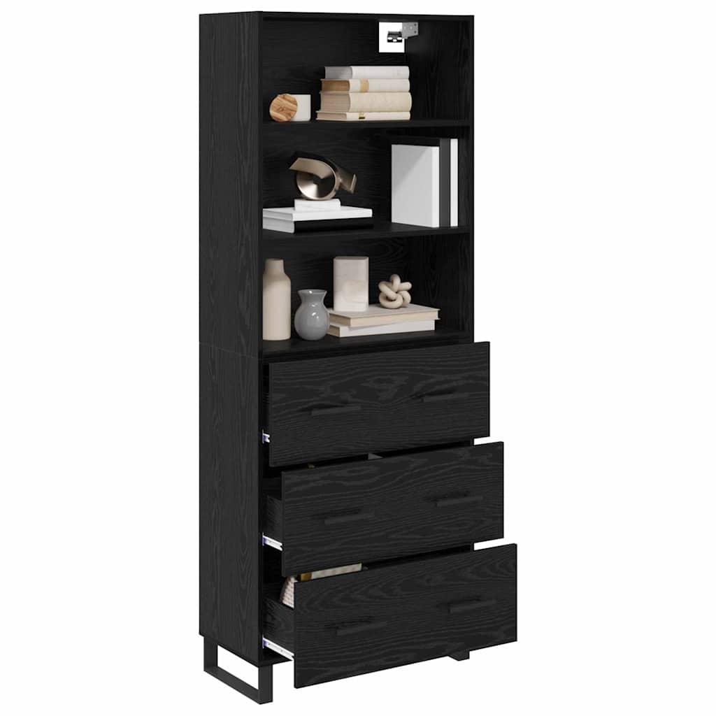 Highboard with Drawer 2 pcs Black Oak Engineered Wood