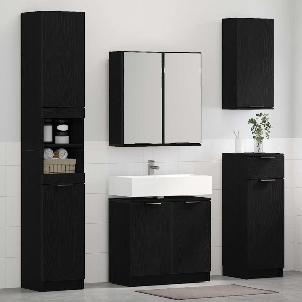 Bathroom Cabinet Set with Shelf 2 pcs Black Oak Engineered Wood