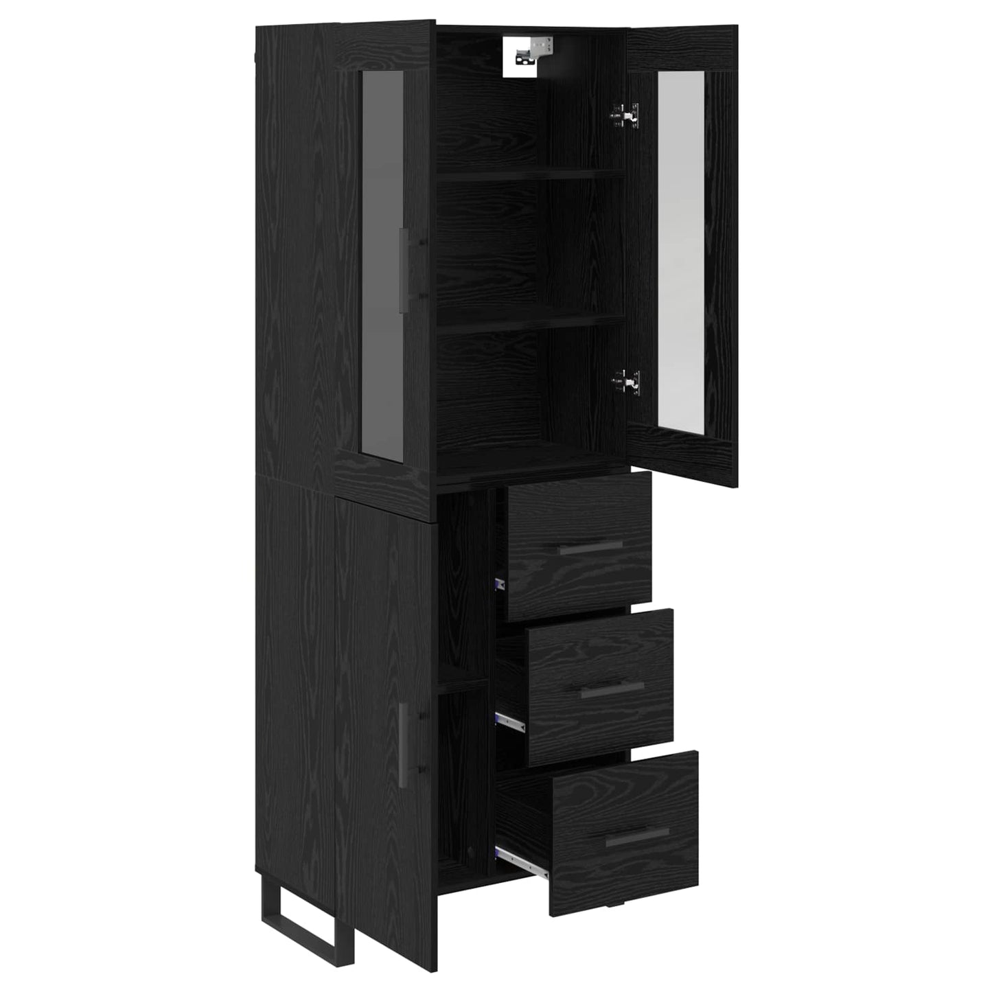 Highboard with Drawer 2 pcs Black Oak Engineered Wood and Glass