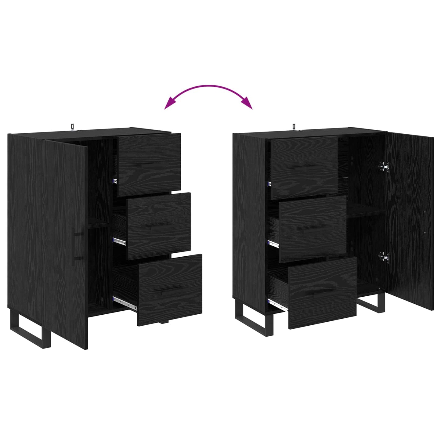 Highboard with Drawer 2 pcs Black Oak Engineered Wood and Glass