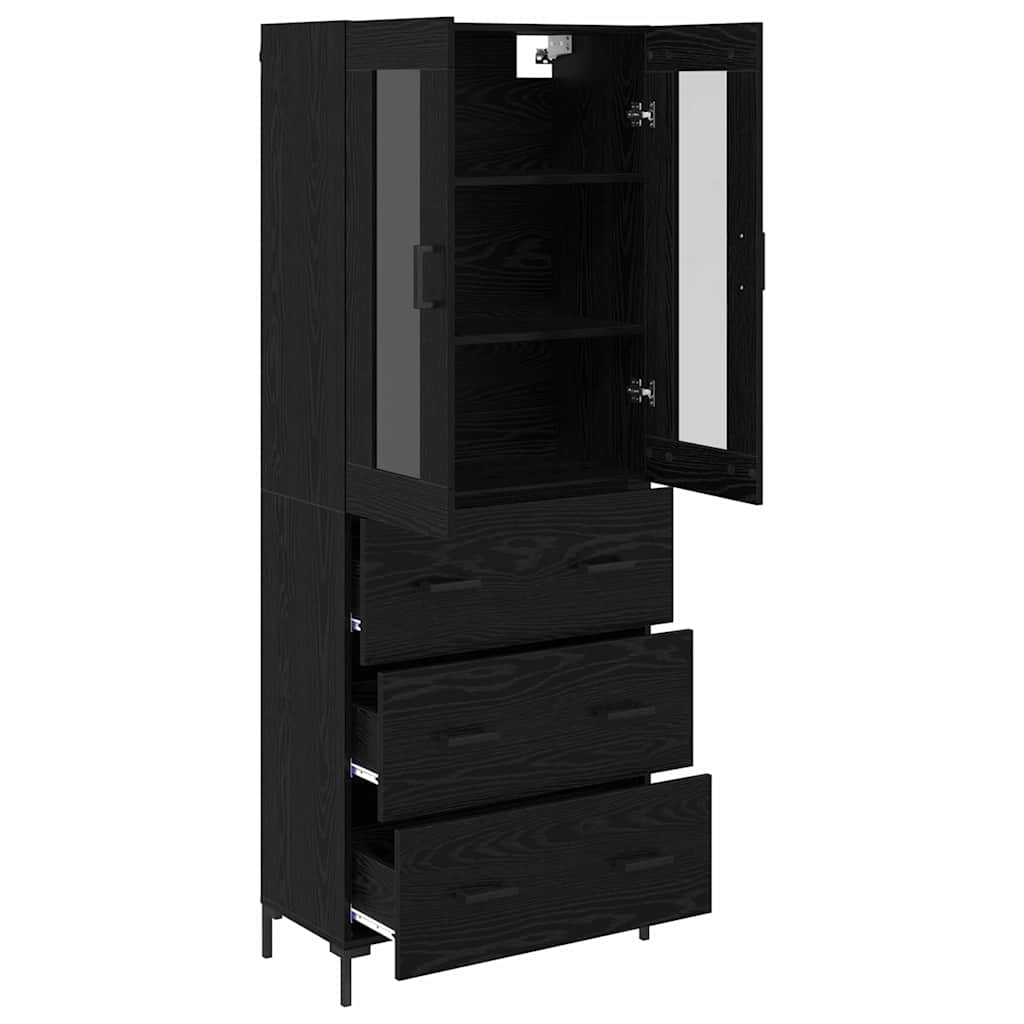 Highboard with Drawer 2 pcs Black Oak Engineered Wood