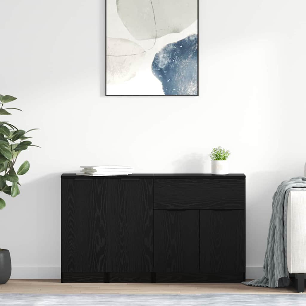 Sideboard with Drawer 3 pcs Black oak Engineered Wood