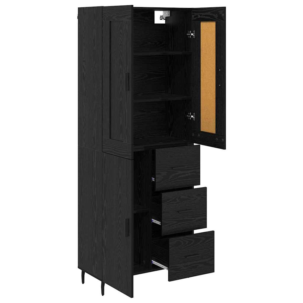 Highboard with Drawer 2 pcs Black Oak Engineered Wood