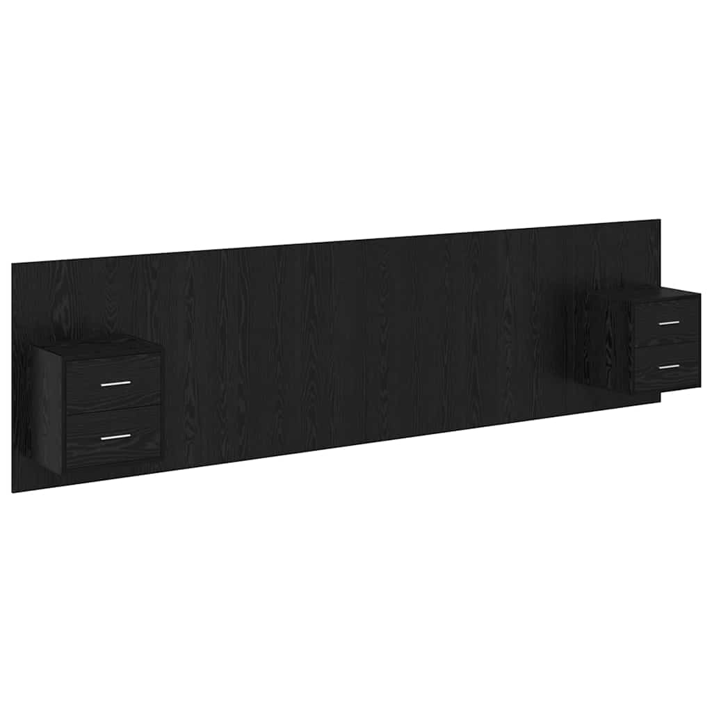 Headboard with Cabinet 3 pcs Black Oak Engineered Wood