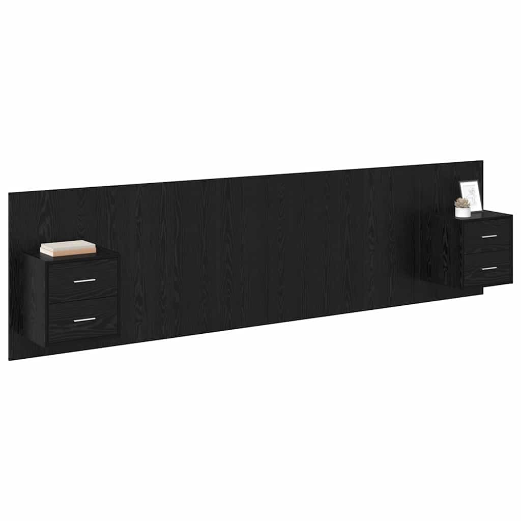 Headboard with Cabinet 3 pcs Black Oak Engineered Wood