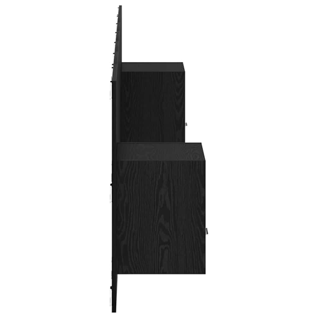 Headboard with Cabinet 3 pcs Black Oak Engineered Wood