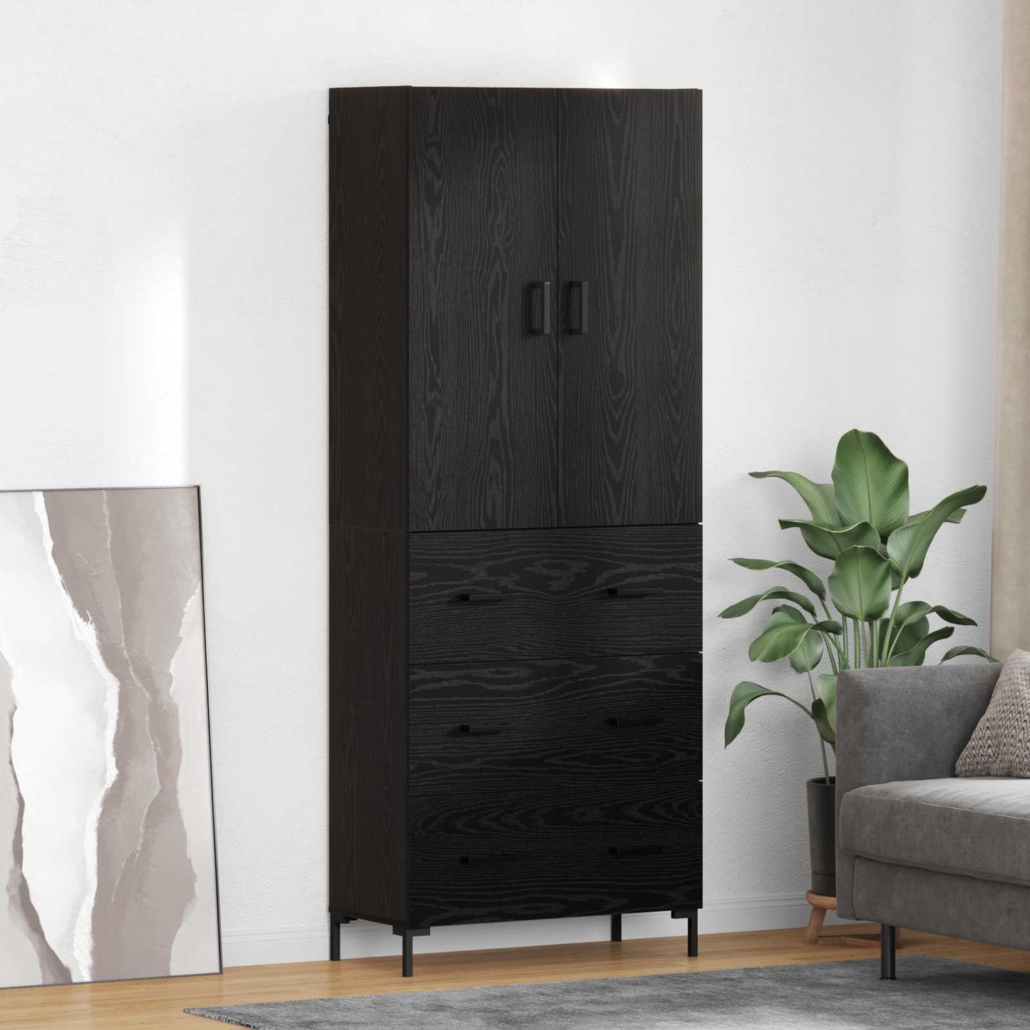 Highboard Black Oak 69.5 x 34 x 180 cm Engineered Wood
