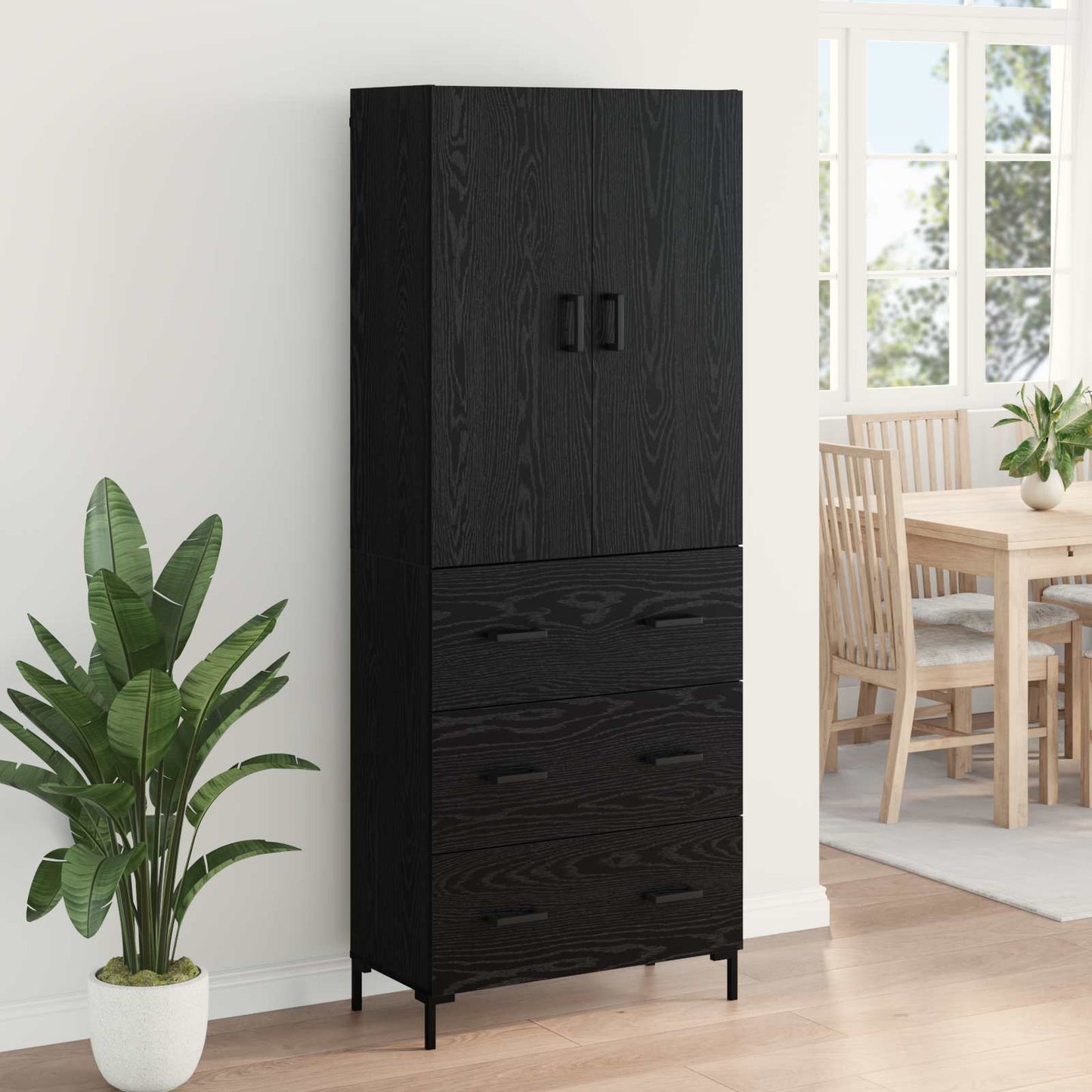Highboard Black Oak 69.5 x 34 x 180 cm Engineered Wood