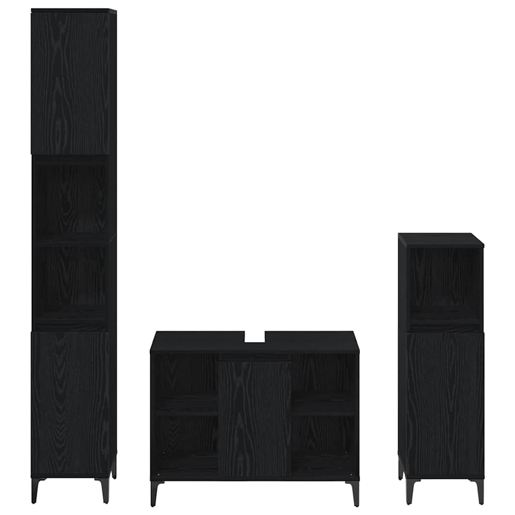 Bathroom Furniture Set 3 pcs Black oak Engineered wood