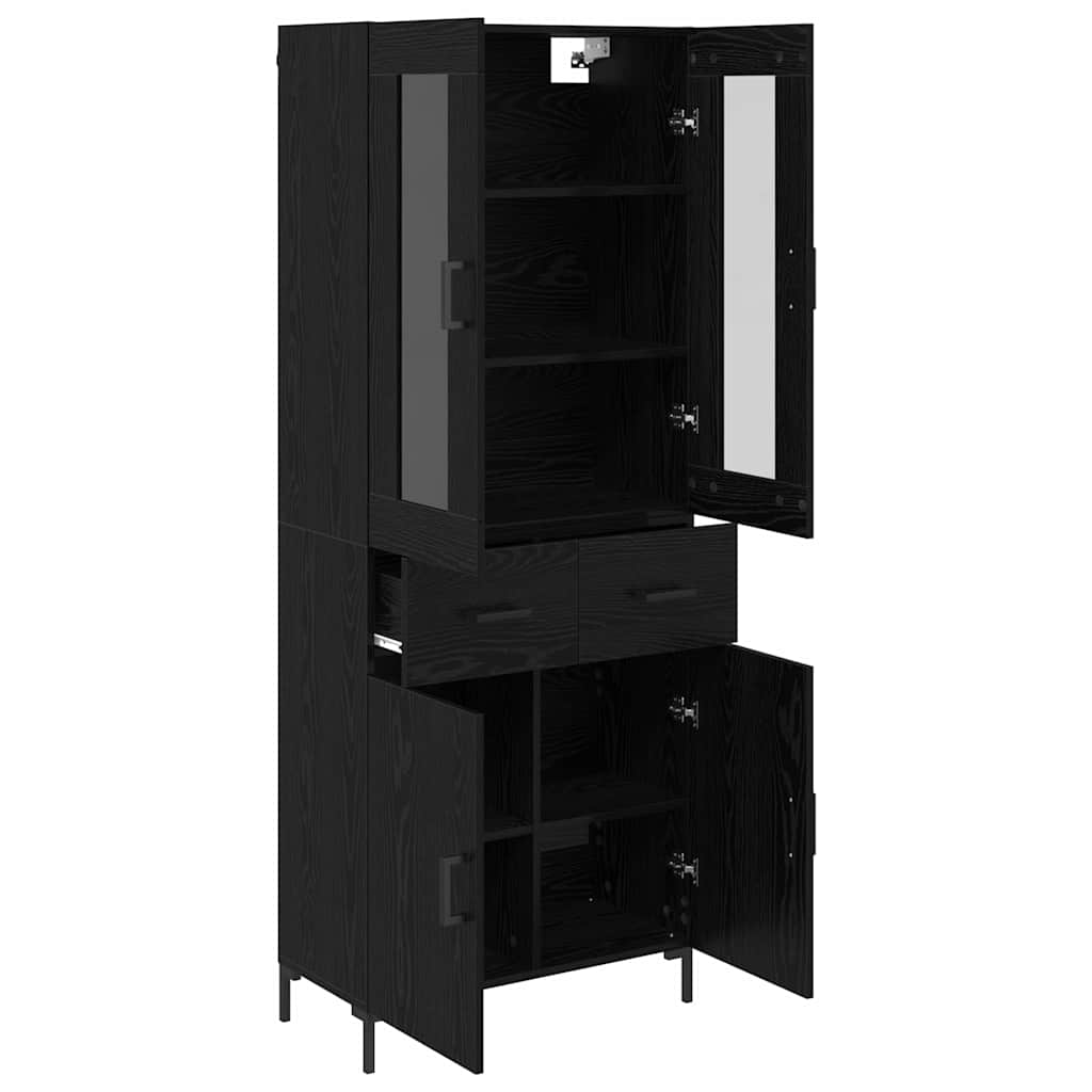 Highboard with Drawer 2 pcs Black Oak Engineered Wood