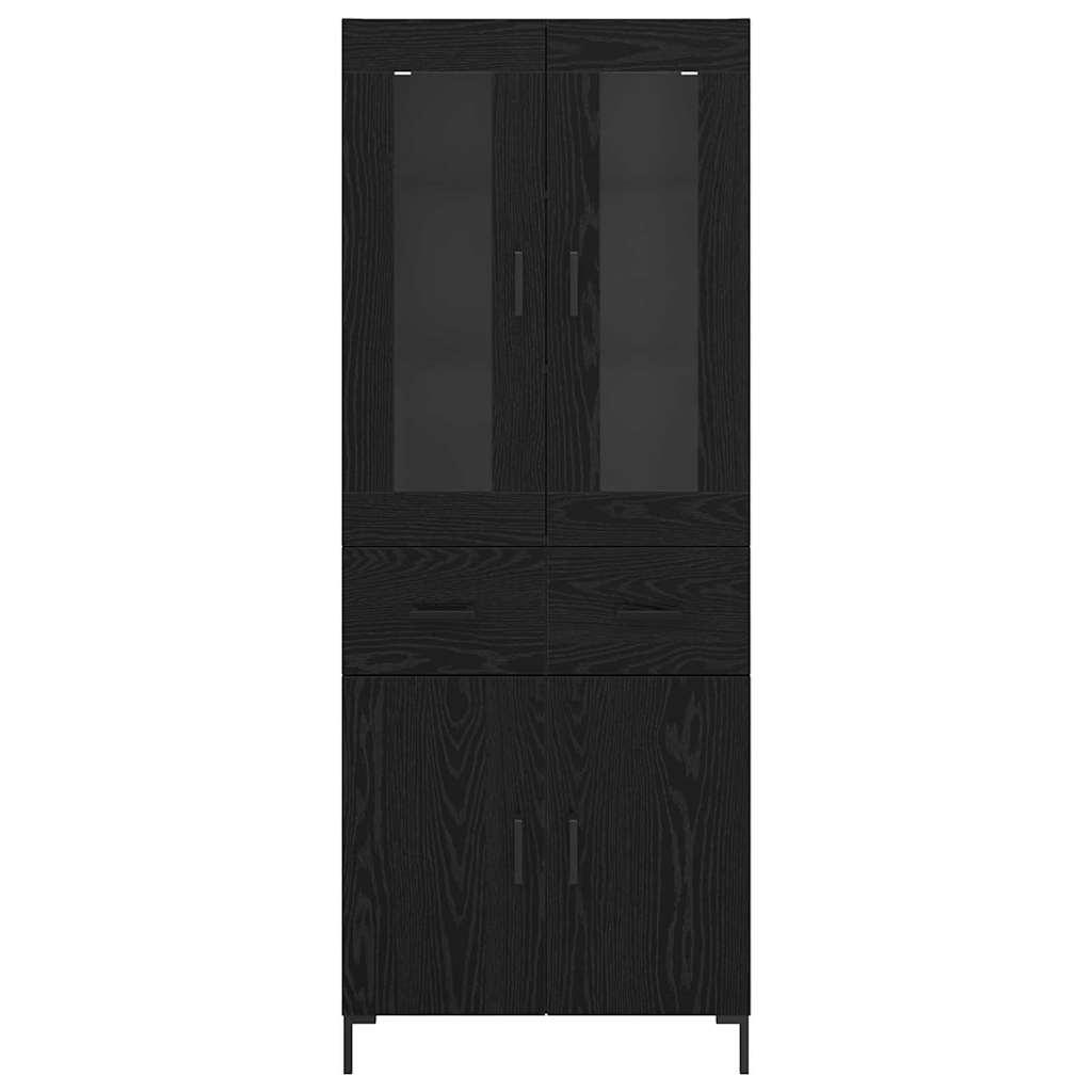 Highboard with Drawer 2 pcs Black Oak Engineered Wood