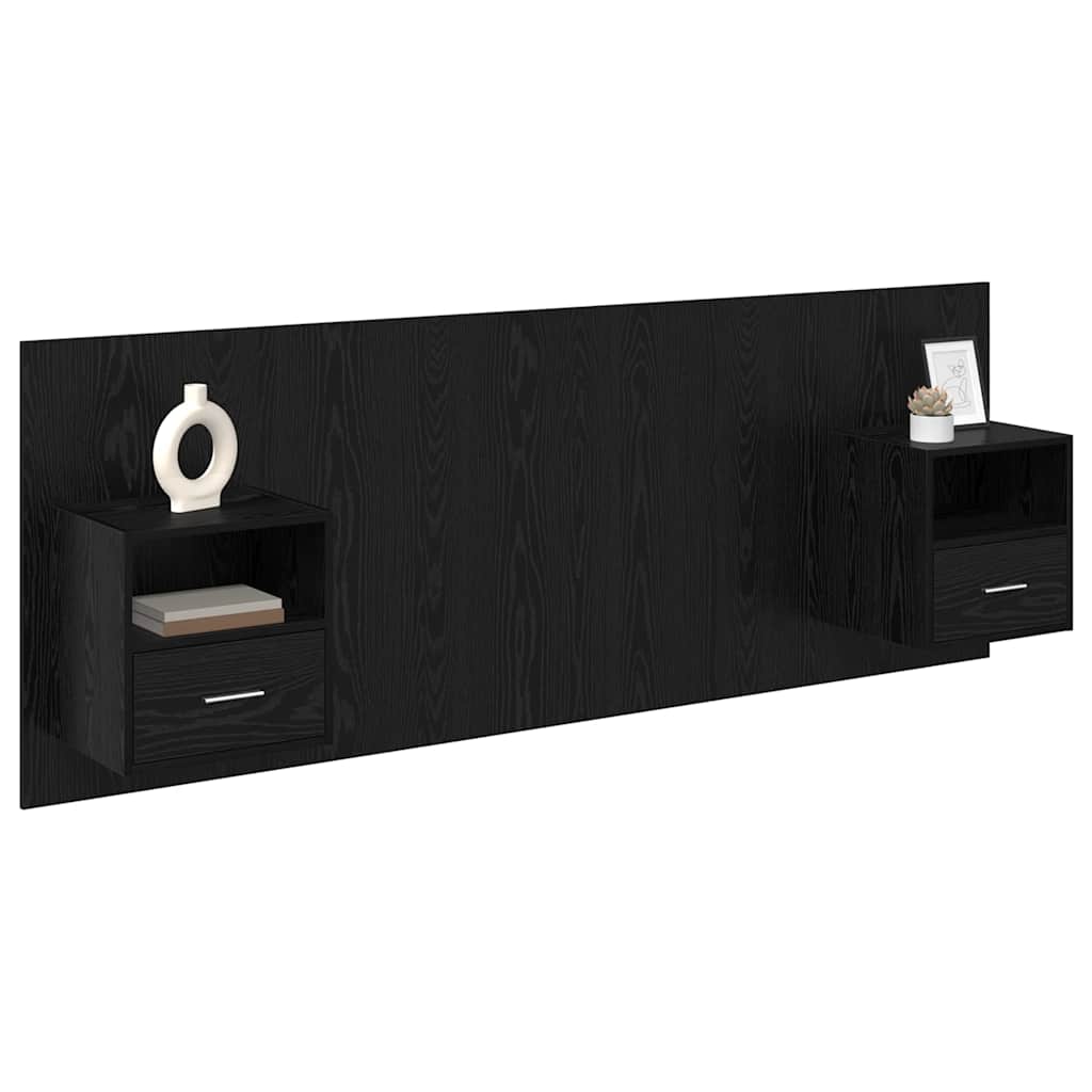 Headboard with Cabinet 3 pcs Black Oak Engineered Wood