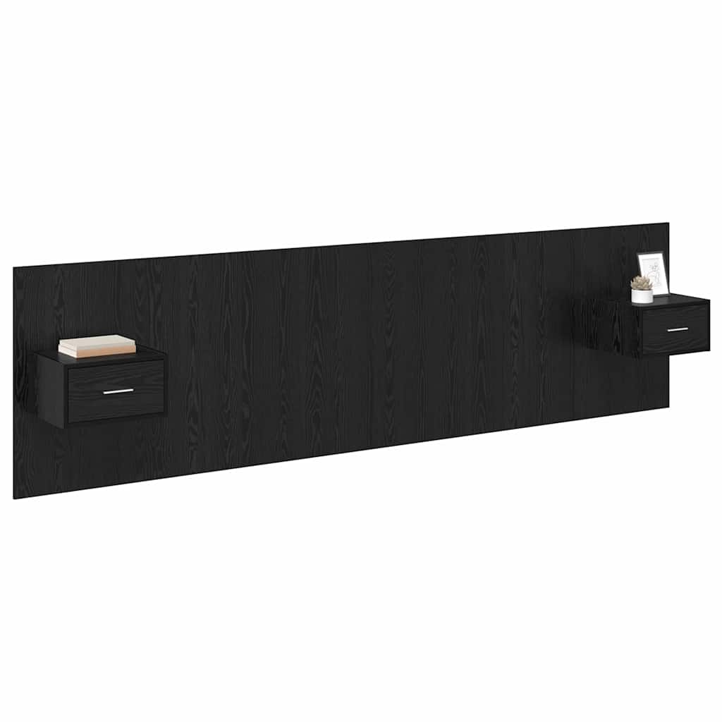 Headboard with Cabinet 3 pcs Black Oak Engineered Wood