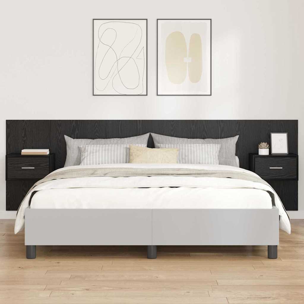 Headboard with Cabinet 3 pcs Black Oak Engineered Wood