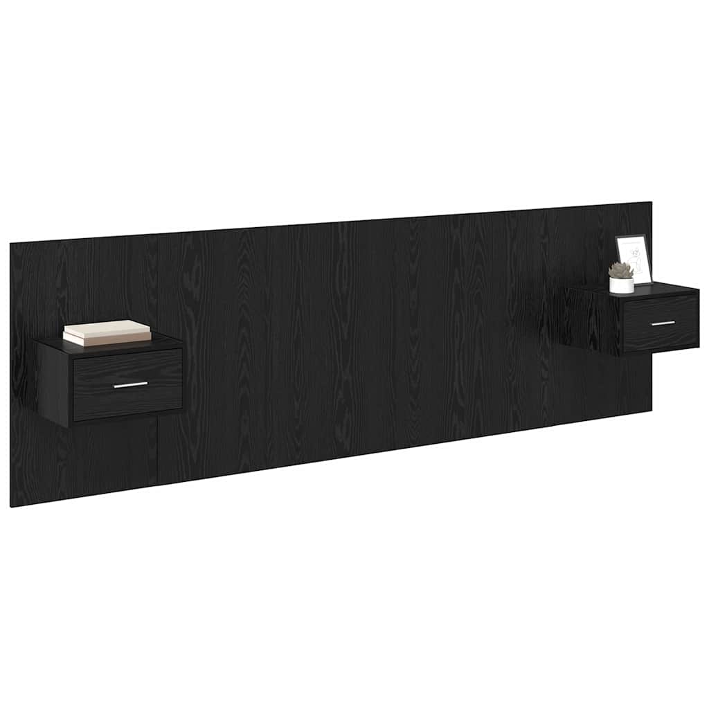 Headboard with Cabinet 3 pcs Black Oak Engineered Wood