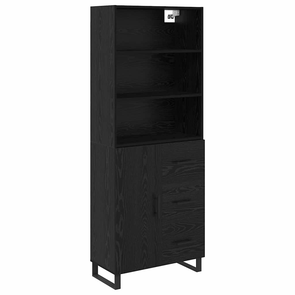 Highboard with Drawer 2 pcs Black Oak Engineered Wood