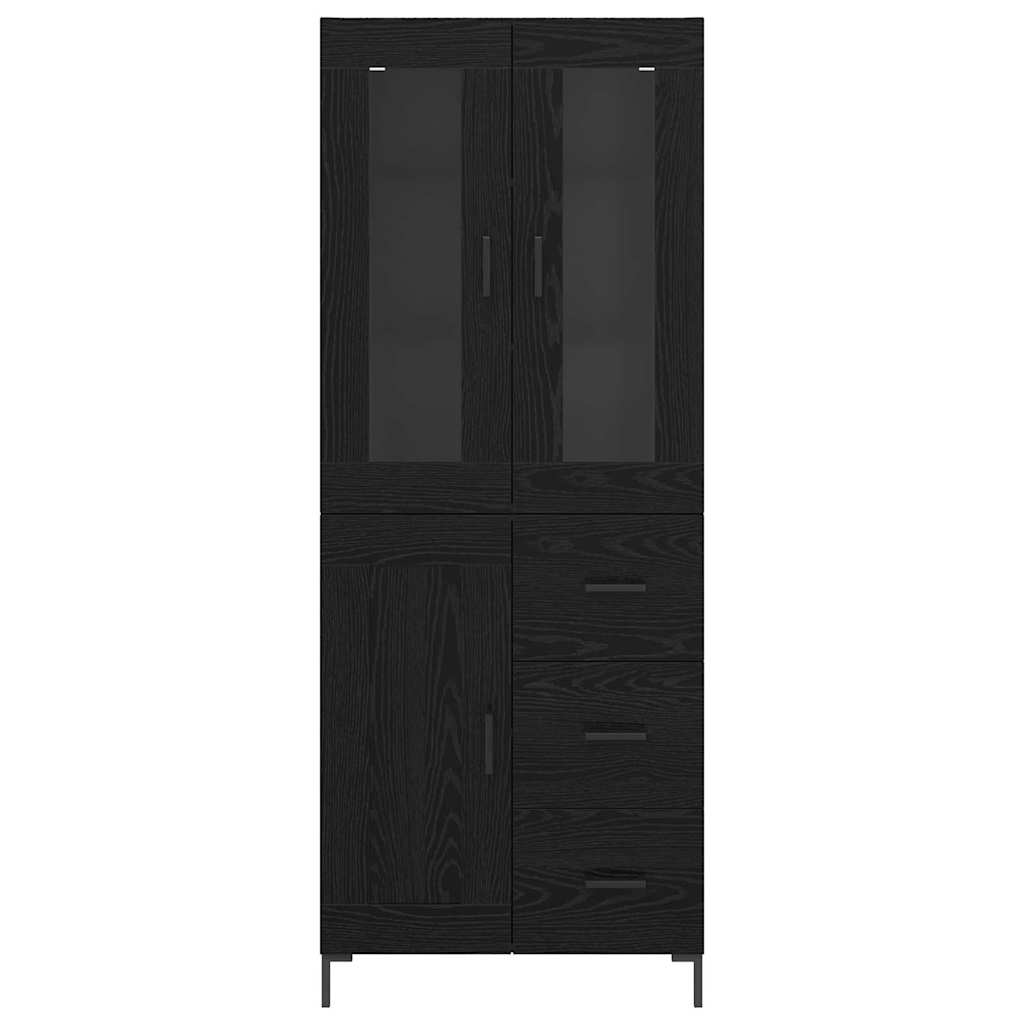 Highboard with Drawer 2 pcs Black Oak Engineered Wood