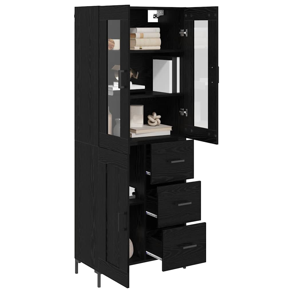 Highboard with Drawer 2 pcs Black Oak Engineered Wood