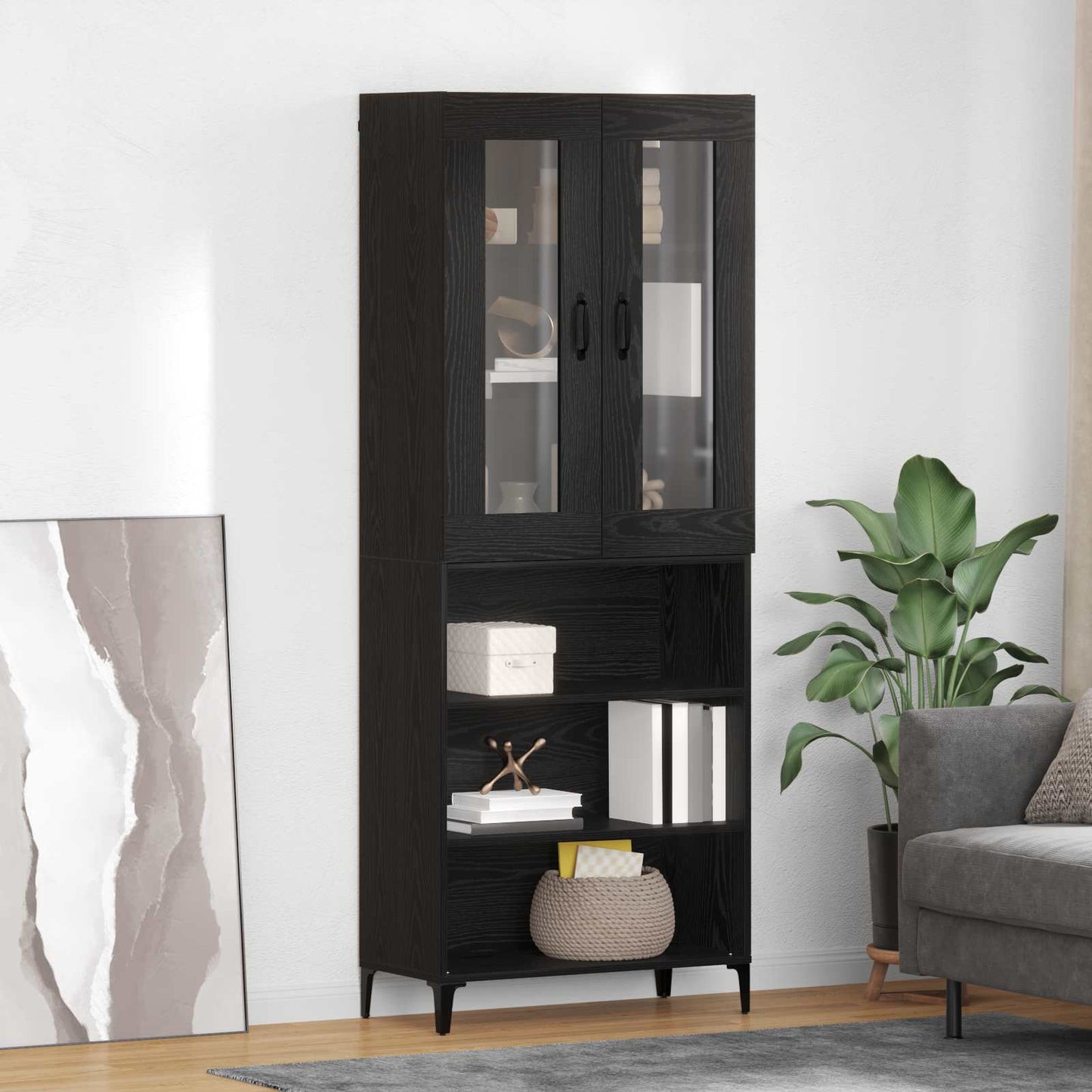 Highboard Black Oak 69.5 x 34 x 180 cm Engineered Wood