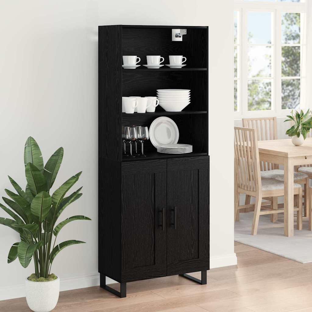 Highboard with Drawer 2 pcs Black Oak Engineered Wood