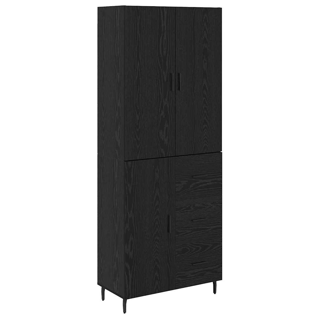 Highboard with Drawer 2 pcs Black oak Engineered Wood and Glass