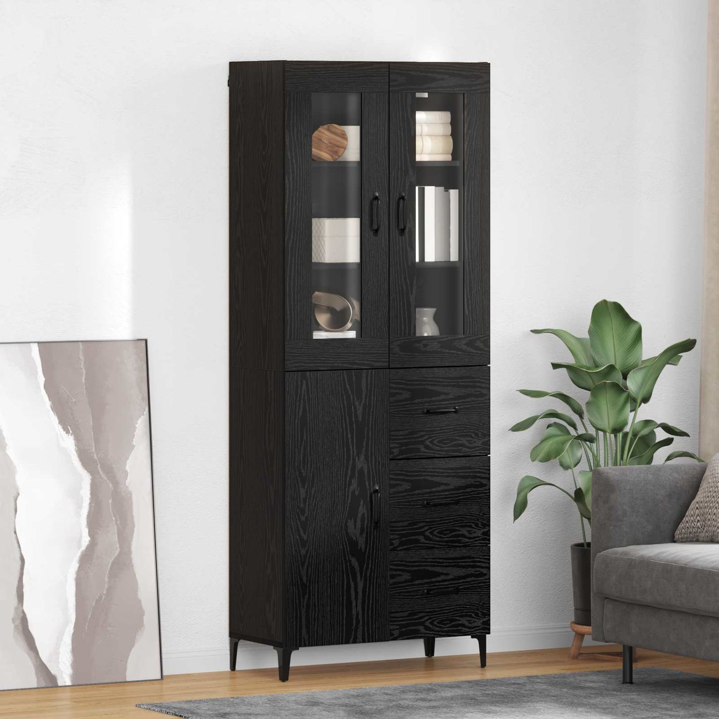 Highboard Black Oak 69.5 x 34 x 180 cm Engineered Wood