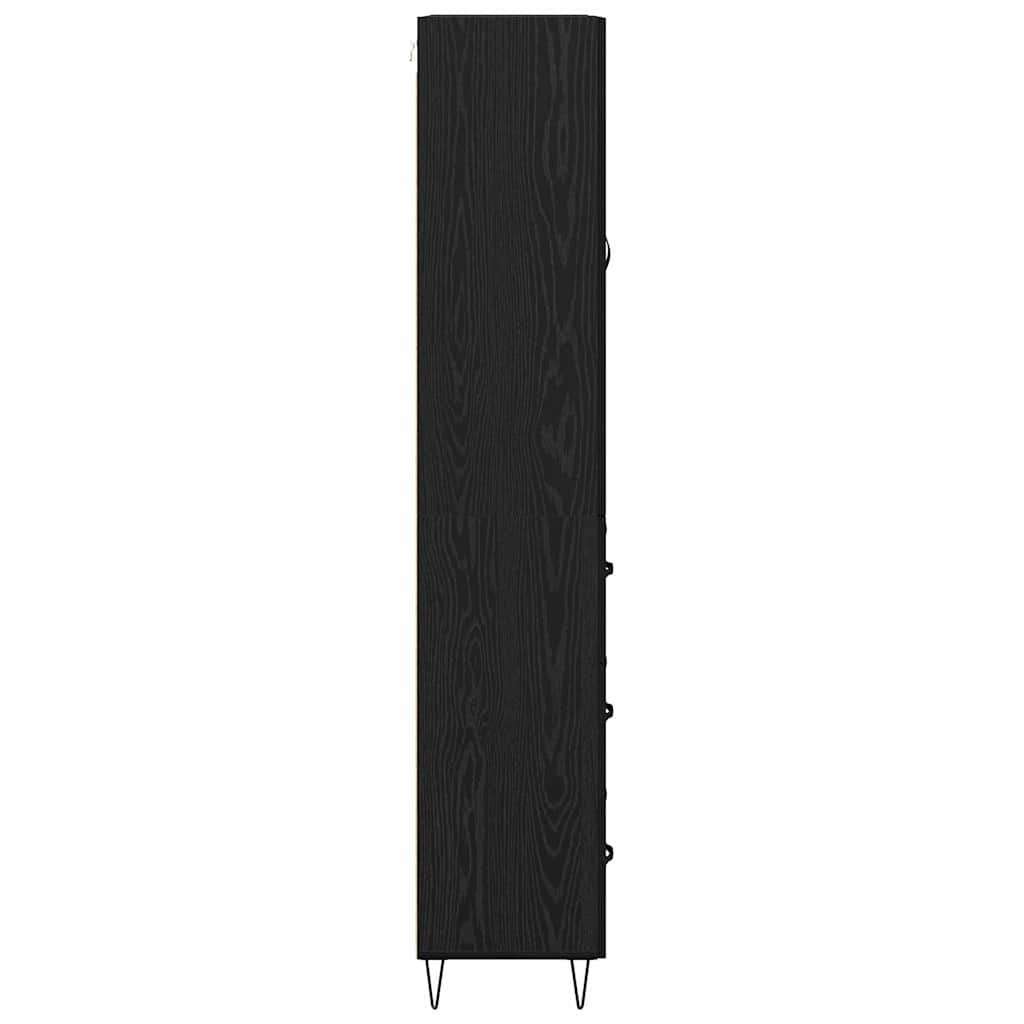 Highboard with Drawer 2 pcs Black Oak Engineered Wood and Glass