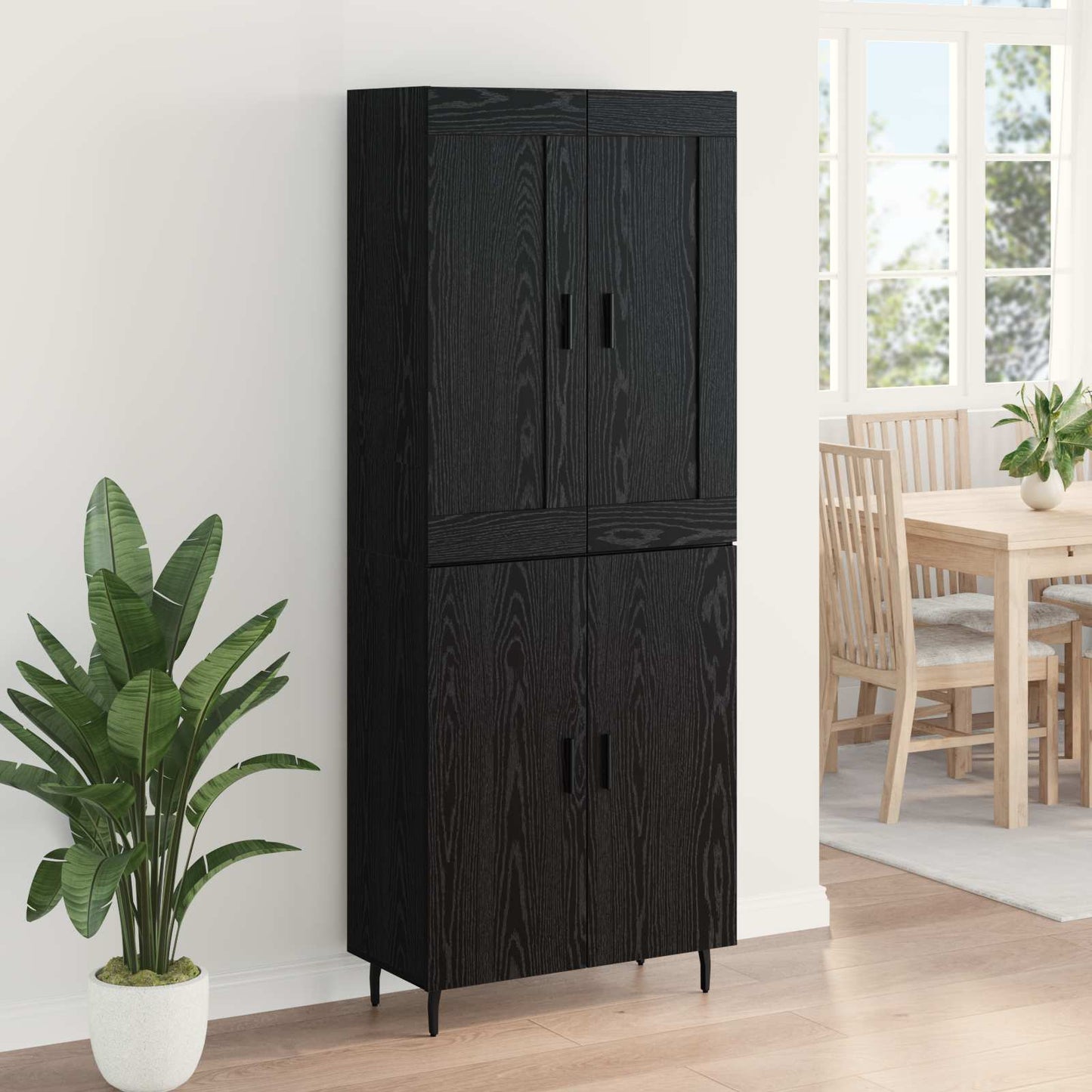 Highboard 2 pcs Black Oak Engineered Wood
