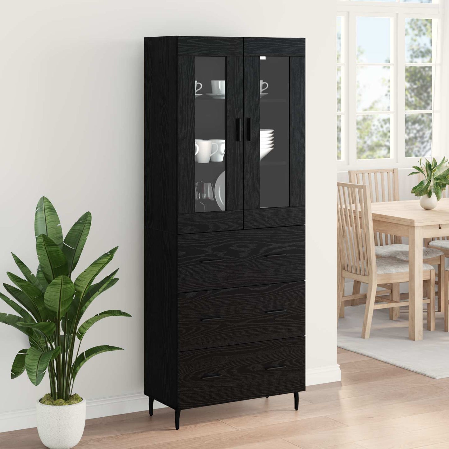 Highboard 2 pcs Black Oak 69.5 x 34 x 180 cm Engineered Wood