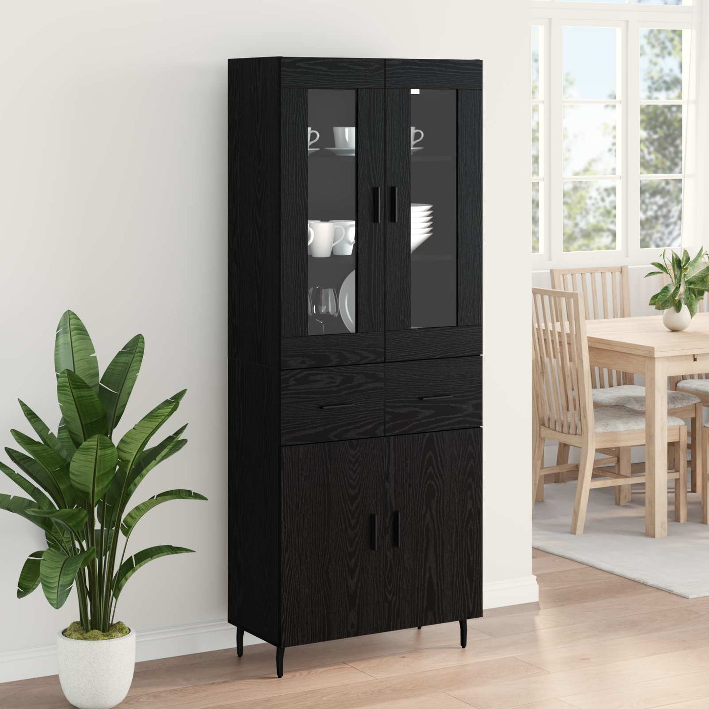 Highboard 2 pcs Black Oak 69.5 x 34 x 180 cm Engineered Wood