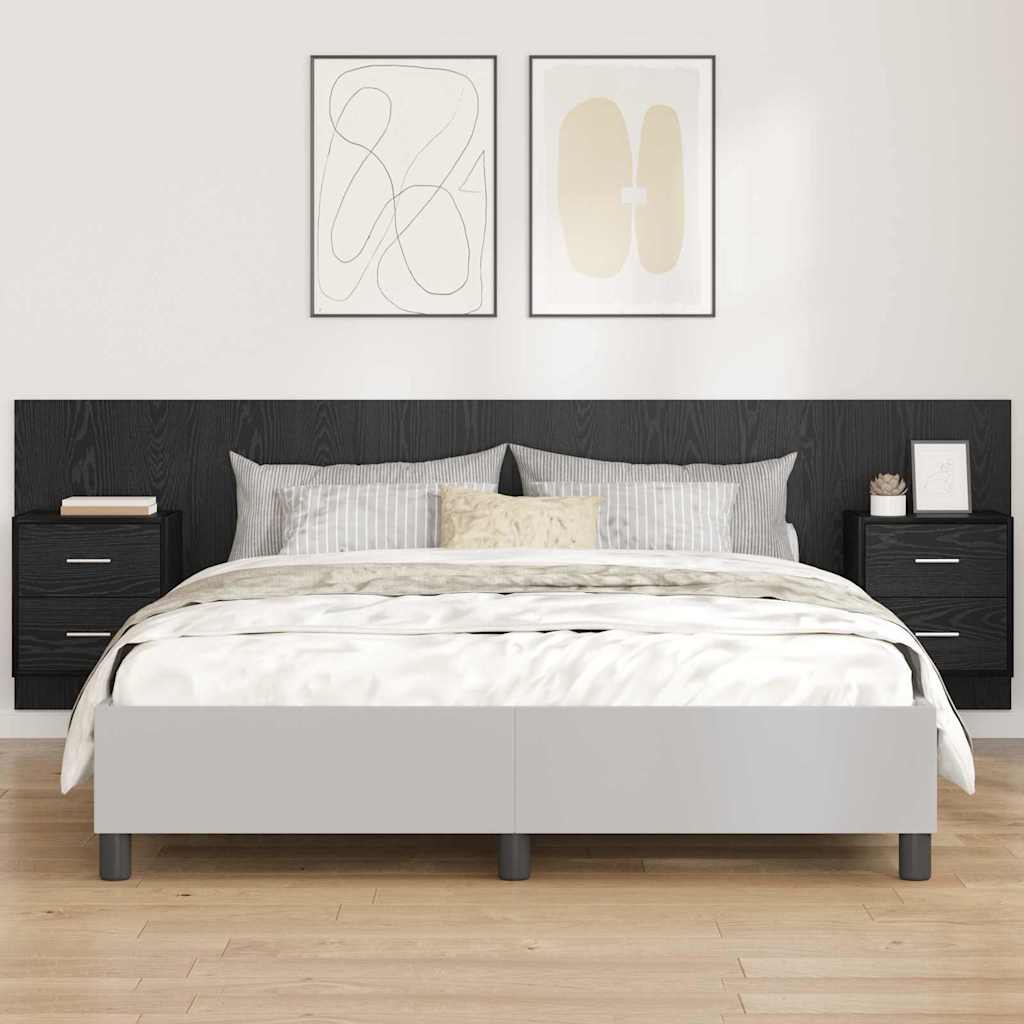 Headboard with Cabinet 3 pcs Black Oak Engineered Wood