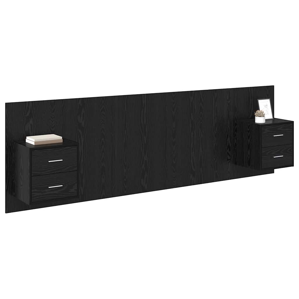 Headboard with Cabinet 3 pcs Black Oak Engineered Wood