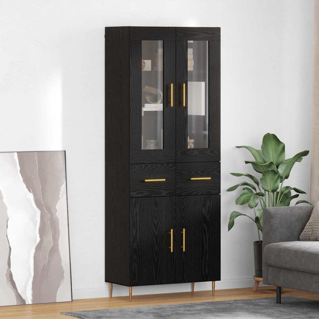 Highboard with Drawer 2 pcs Black Oak Engineered Wood