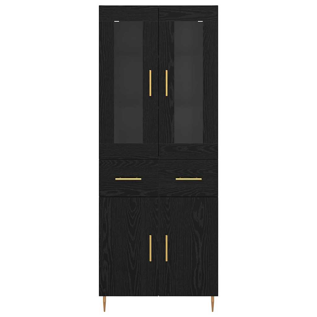 Highboard with Drawer 2 pcs Black Oak Engineered Wood