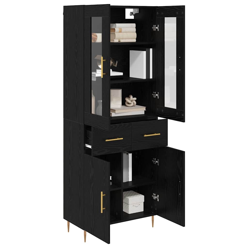 Highboard with Drawer 2 pcs Black Oak Engineered Wood