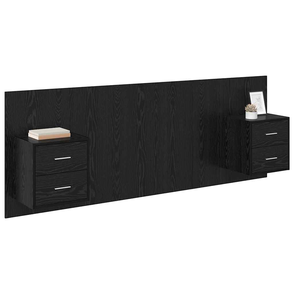 Headboard with Cabinet 3 pcs Black Oak Engineered Wood