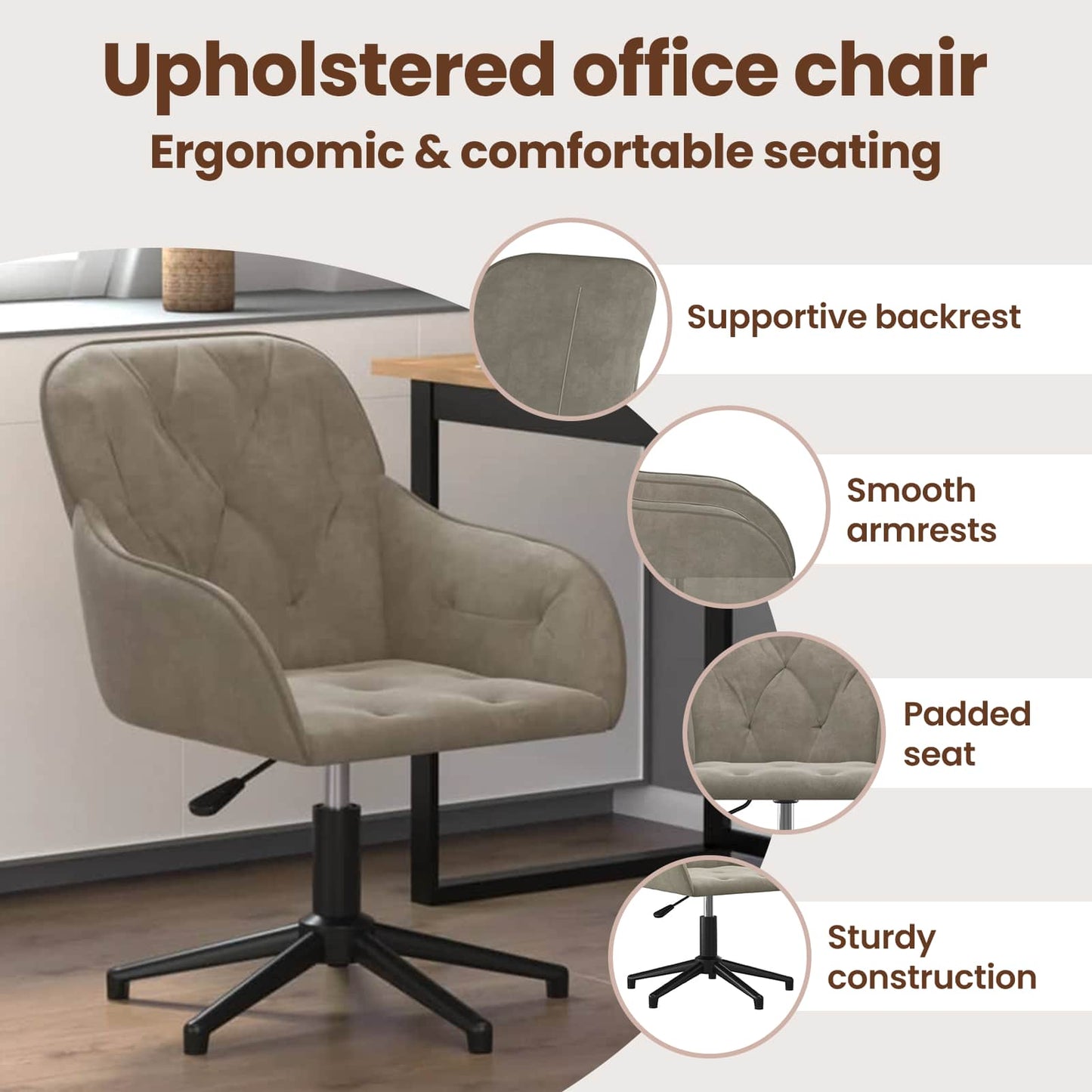 Office Chair Light Grey 56 x 61.5 x 72 cm Velvet