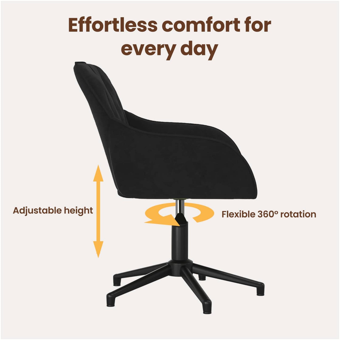 Office Chair Height Adjustable Black 56 x 61.5 x 72 cm Velvet