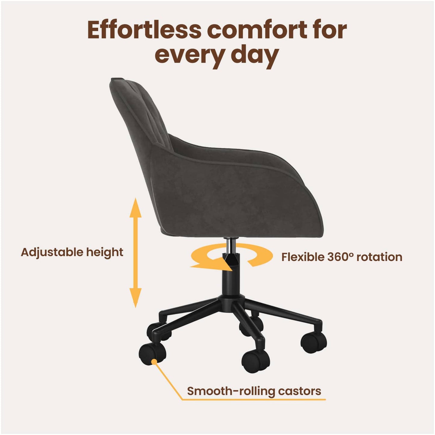 Office Chair with Wheel Dark Grey 56 x 61.5 x 72 cm Velvet