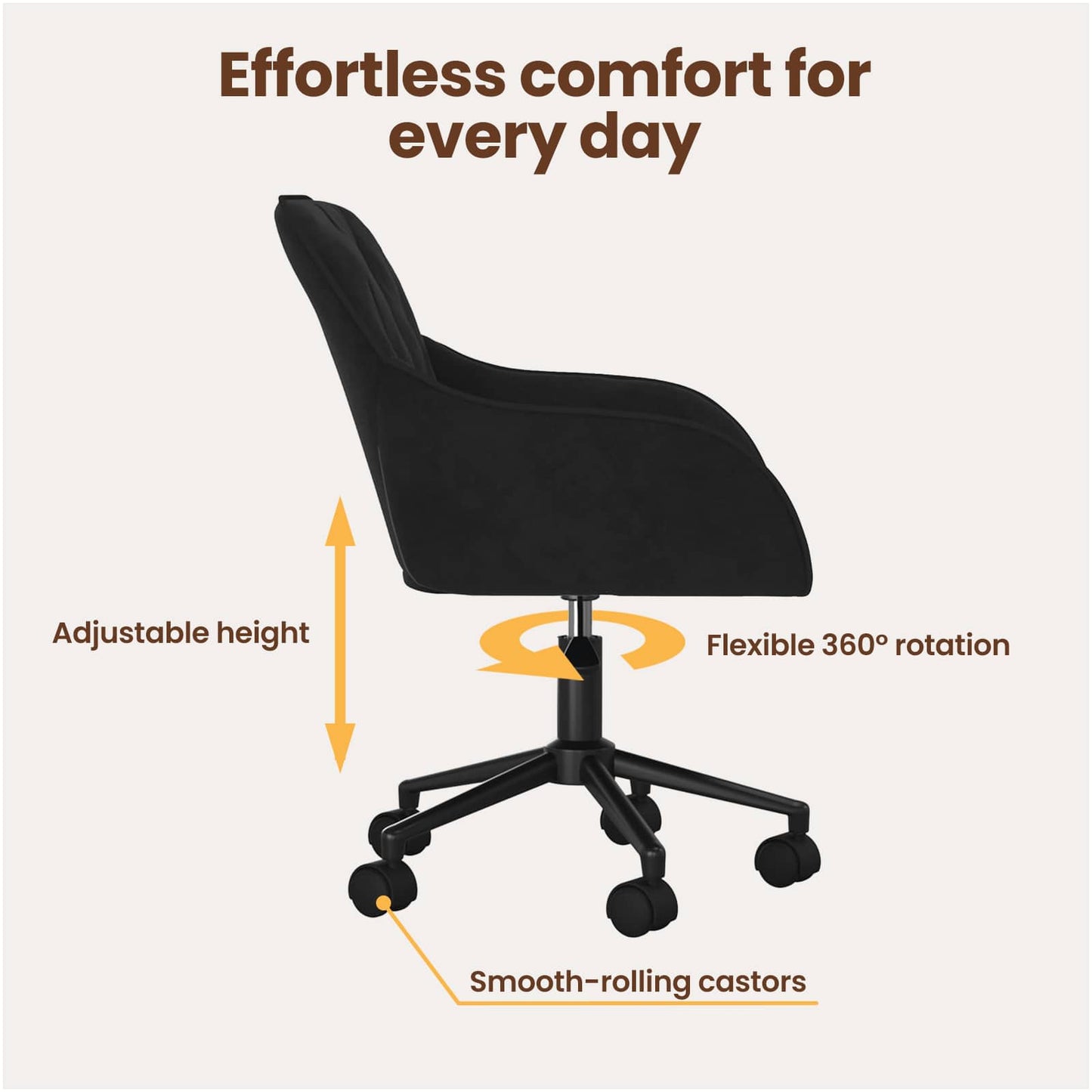 Office Chair Height Adjustable Black 56 x 61.5 x 72 cm Velvet