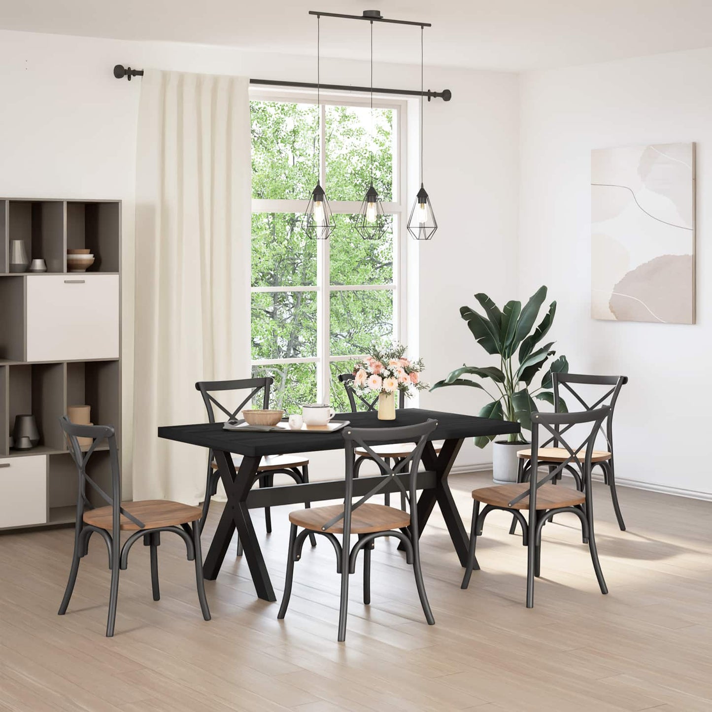 Dining Table NOAIN 160 cm Solid Pine Wood Black Rectangular